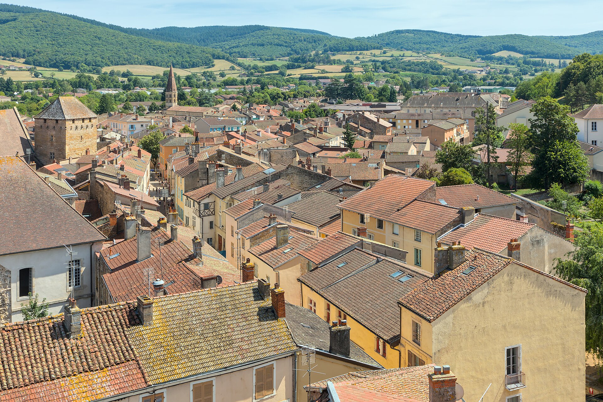 Les toits de Cluny et les vestiges de l'abbaye depuis la Tour des Fromages